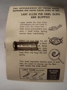  1950 Vintage Pin Curl Clips Sample Card Lady Ellen Elyse Knox, Actress