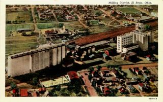El Reno Oklahoma OK 1940 Aerial View Milling District Vintage Postcard