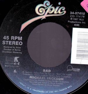 1987 Epic Records 45rpm Michael Jackson Bad I CanT Help It