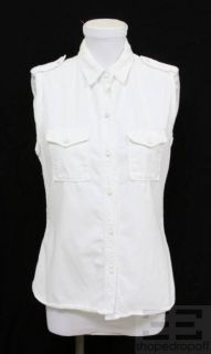 Equipment Femme White Cotton Twill Sleeveless Button Down Shirt Size