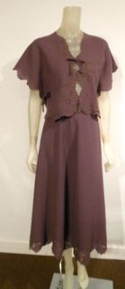 Vintage Emmanuelle Khanh Dusty Purple Perforated Wool Crepe Top Skirt