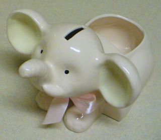 Ceramic Pink Baby Elephant Coin Piggy Bank 6x9 Perfect Condition