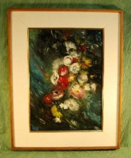 Mid century Modern Oil Painting Floral Abstract Flowers Signed by