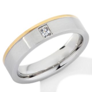 Stainless Steel 2 Tone .07ct CZ Accented 5mm Wedding Band