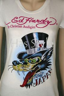Ed Hardy T Shirt Lover Boy Off White Rhinestones Wolf