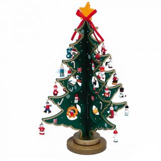 Kurt Adler 11 3/4 Wooden Tree with Miniature Wooden Ornaments, 25
