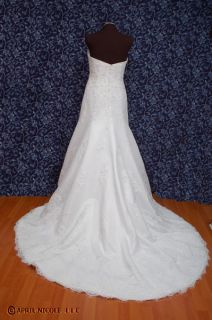 Bonny Essence 8801 White Lace Trumpet Beaded Wedding Dress 14 NWOT