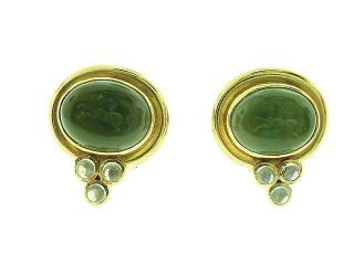 Elizabeth Locke 18K Venetian Green Glass Intaglio Earrings