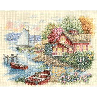  Cross Stitch Peaceful Lake House Counted Cross Stitch Kit   14 x 11