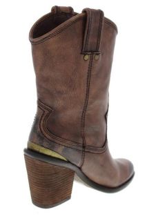 Lucky Brand New Elle Brown Leather Block Heel Cowboy Western Boots