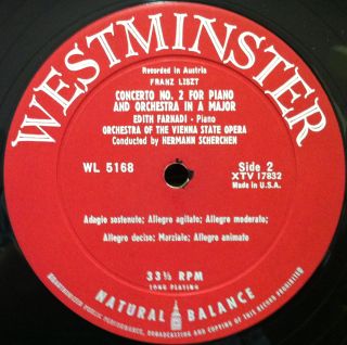 Westminster WL 5168 Edith Farnadi Liszt Piano Concerto No 1 2 LP Mint
