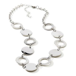 Stately Steel Polished Circle and Disc 18 Necklace