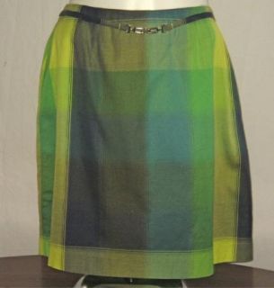 Sz 6 Citi YANSI FUGEL Skirt Straight Mini Green Blue Color Block Plaid