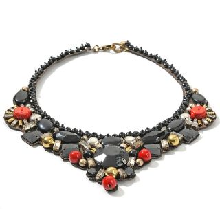 RK by Ranjana Khan Black Bead and Coral Color Stone 20 Necklace