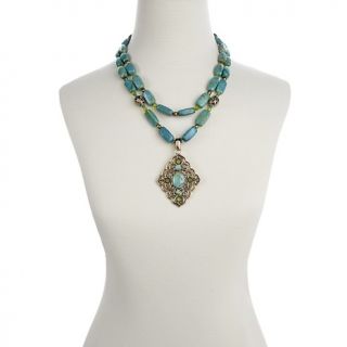  Turquoise and Crystal Bronze Pendant with 19 1/4 Neckl