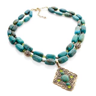  Barse Green Turquoise and Crystal Bronze Pendant with 19 1/4 Necklace