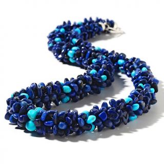  Blue Lapis and Turquoise Sterling Silver Woven 24 Necklace