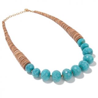  Wood and Faceted Bead Goldtone 24 1/4 Necklace