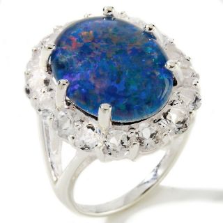 Opal Triplet and White Topaz Sterling Silver Oval Ring at