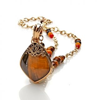  Studio Barse Tigers Eye and Gemstone Bronze Pendant with 27 Necklace