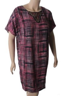 Ellen Tracy Pink Printed Embellished Scoop Neck Dolman Shirtdress XL