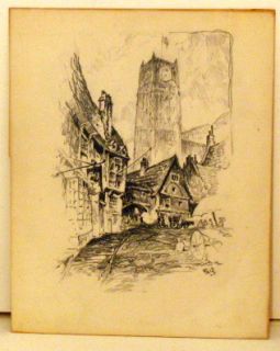 Eunice Fais Early Village Scene Pencil Drawing Painting