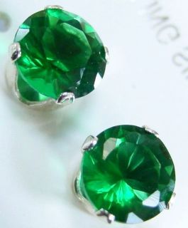 Round Green Emerald 925 Solid Sterling Silver Stud Earrings USA SHIP