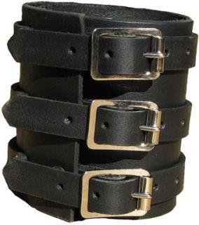  HANDCRAFTED BLACK LEATHER Wristband Cuff Elliott Smith 3 x 1 2 Buckles
