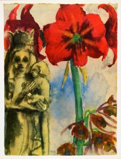 1966 Print Emil Nolde Art Madonna Amaryllis Watercolor Botanical