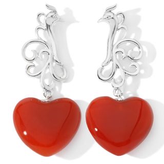Art of Asia Art of Asia Red Agate Sterling Silver Heart Earrings