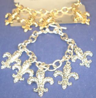 Fleur de Lis Gold Silver Chain Link Religous Christian Jesus Bracelet