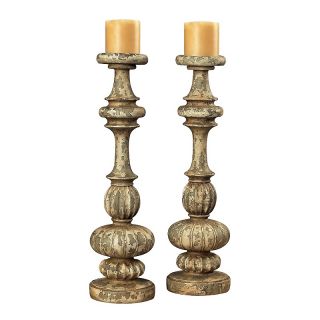 Flemish Carved Distressed Arabi Candleholders   20in