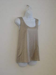New Eileen Fisher Almond Stretchy Silk Charmeuse V Neck Tank Top