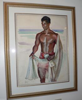  Color Painting Robert Lee Eskridge 1891 1975 Hawaiian Fisherman
