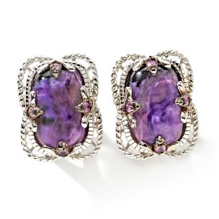 Opulent Opaques Charoite and Sapphire Sterling Silver Earrings