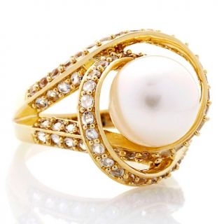 Pearl and White Topaz Vermeil Orbit Ring   10 11mm