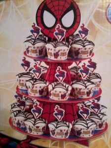 Spider Man cupcake stand kit (holds 24 cupcakes) for childrens