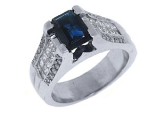 Womens Blue Sapphire Diamond Engagement Ring 3 Carat Emerald Cut White