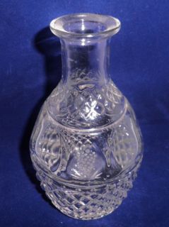 CUT ETCHED GLASS DECANTER DIAMOND GRAPES & CROWN VNTG