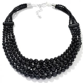 Jay King 4 Row Black Agate Beaded Sterling Silver 18 Necklace