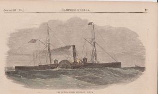  States Civil War Gun Boat Eutaw 1864 Hand Colored Engraving