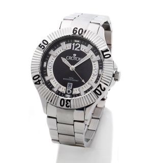 Jewelry Watches Mens Croton Mens Black and White Dial Bracelet