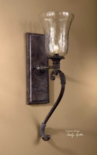 Tuscan Electric Wall Sconce 40 Watt Lamp Glass & Iron Rustic Light Old