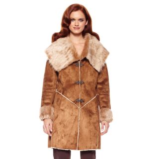 American Glamour Badgley Mischka Jeweled Coat with Faux Fur Trim