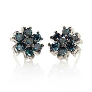 02ct Blue Diamond Sterling Silver Floral Earrings
