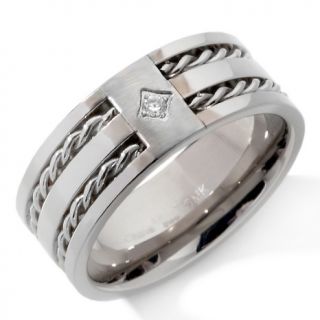 8mm Stainless Steel Wedding Ring with Double Roped Inlay and CZ Accent