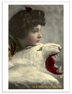 Evelyn Nesbit Polar Bear Vintage Postcard Photo Greeting Card or Print