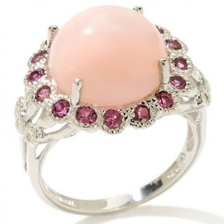 Pink Opal, Rhodolite and Diamond Sterling Silver Ring