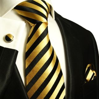 Gold Black Paul Malone Tie Set Extra Long 830CH