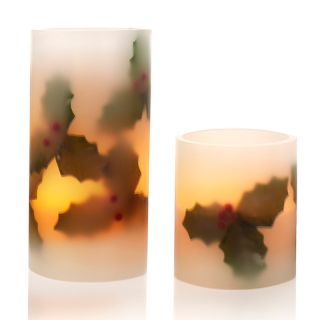 Winter Lane Holly and Berry 4 1/2 and 8 Flameless LED Candles